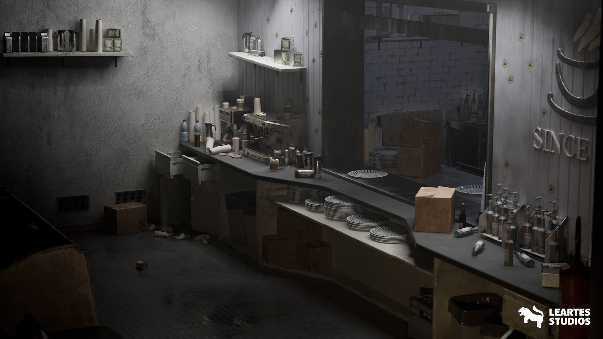 Post Apocalyptic Coffee Shop Low-poly 3D model_3