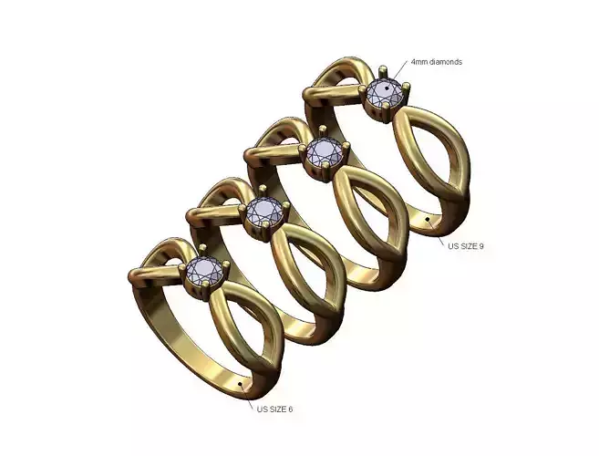 Diamond 4mm double open claw solitaire ring US sizes 6to9