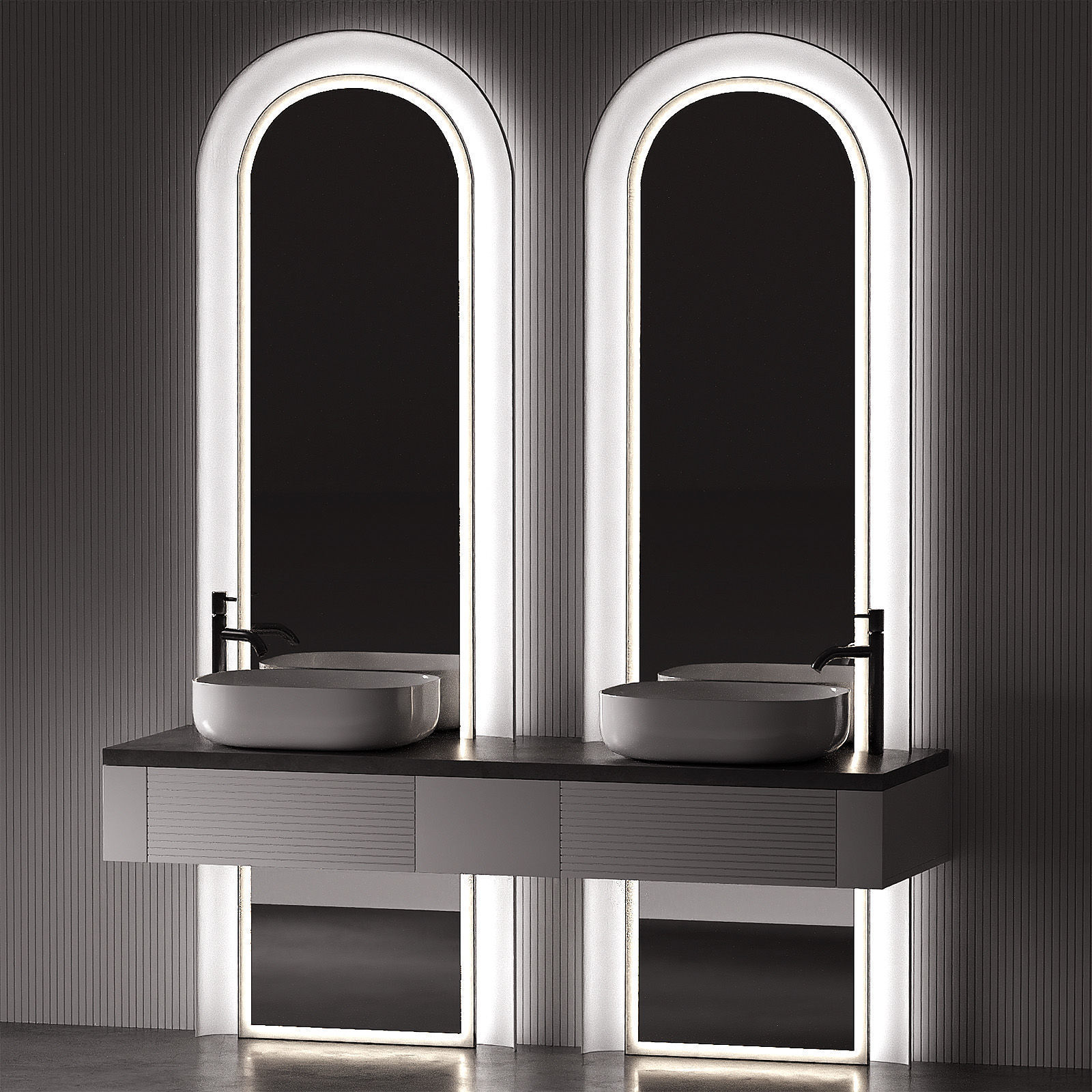 Bathroom Kit with Countertop Sink and Arch Mirror 3D model_4