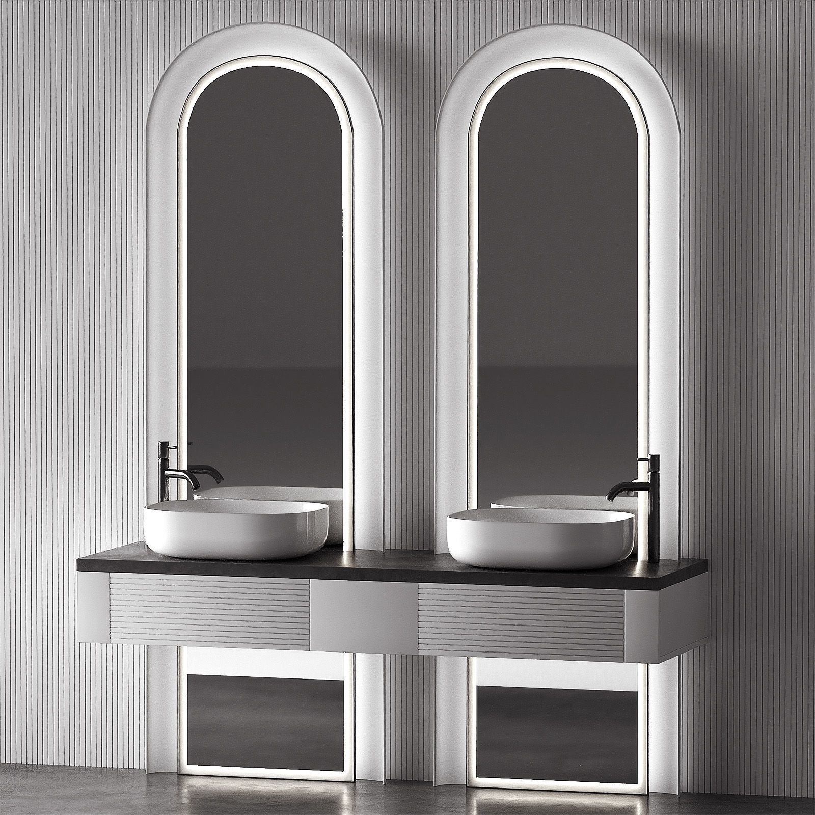 Bathroom Kit with Countertop Sink and Arch Mirror 3D model_3