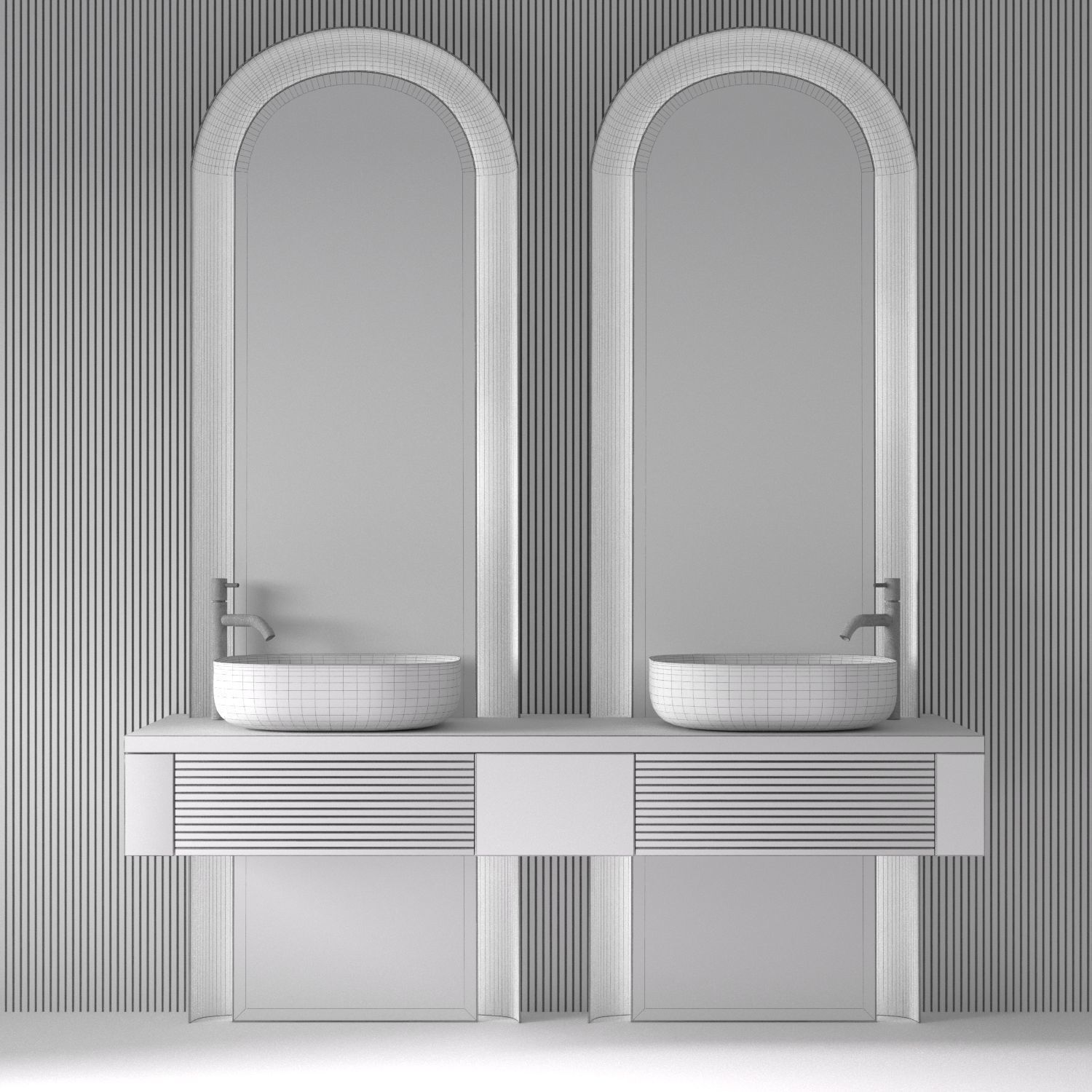 Bathroom Kit with Countertop Sink and Arch Mirror 3D model_5