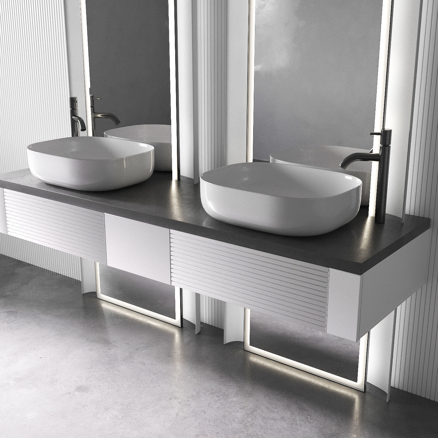 Bathroom Kit with Countertop Sink and Arch Mirror 3D model_1