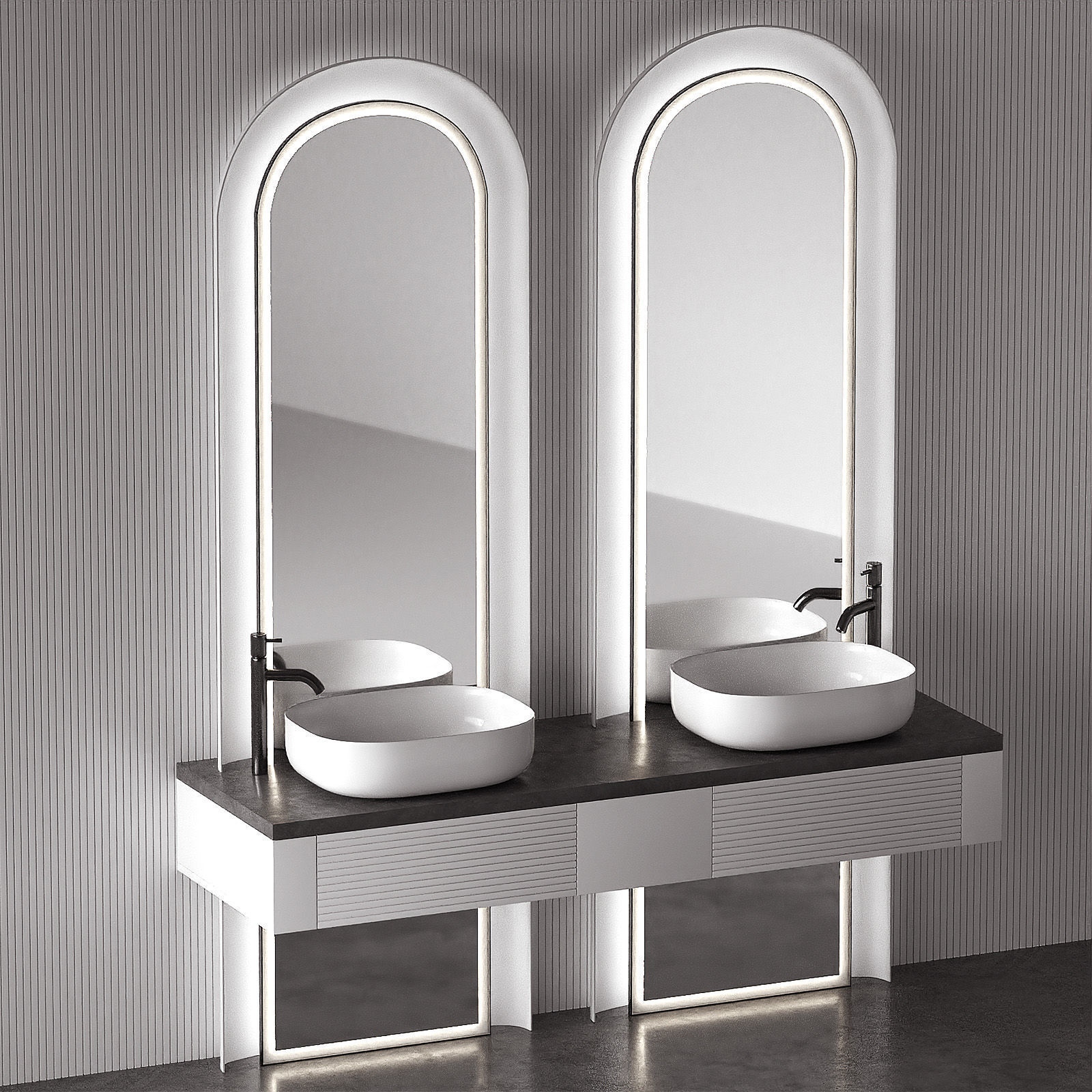 Bathroom Kit with Countertop Sink and Arch Mirror 3D model_2