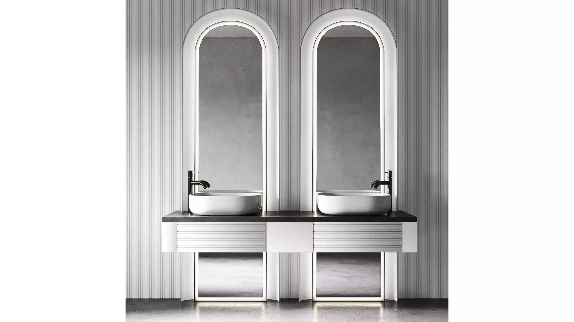 Bathroom Kit with Countertop Sink and Arch Mirror 3D model_0