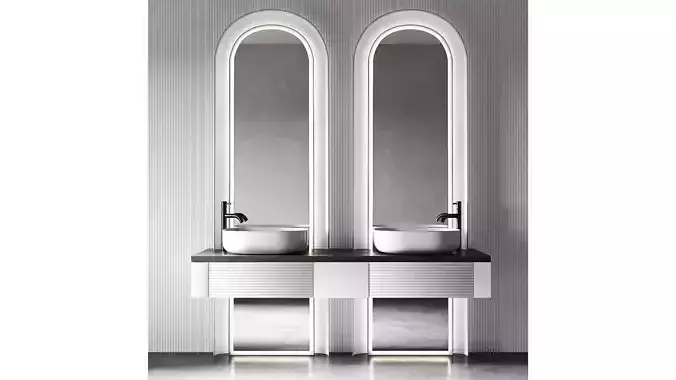 Bathroom Kit with Countertop Sink and Arch Mirror