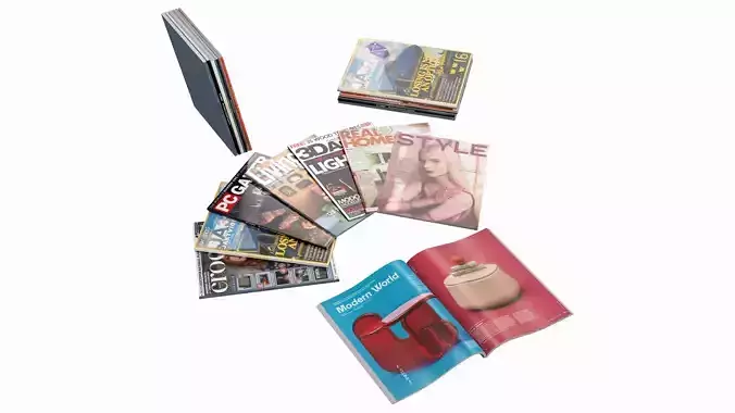 Magazine set in many positions for interior decoration 3D model