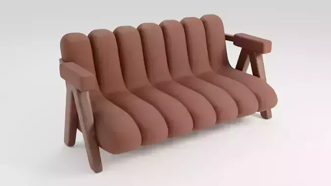 Sofa in brown tones with Japanese notes in Wabi-Sabi style