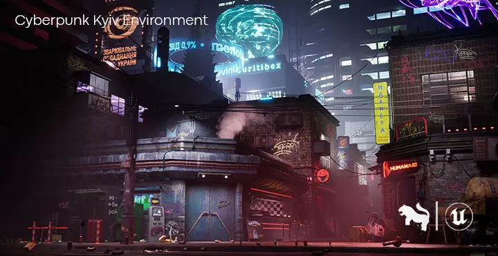 Cyberpunk Kyiv Environment Low-poly 3D model_0
