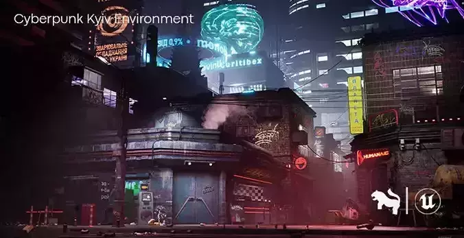Cyberpunk Kyiv Environment Low-poly 3D model