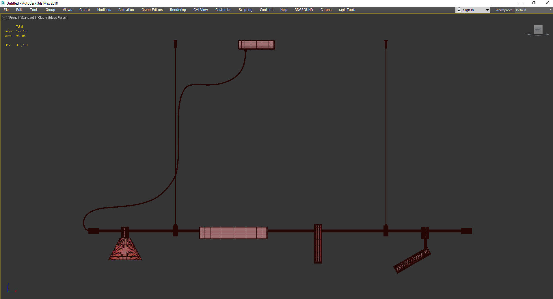 Horizontal Linear LED Pendant Lamp Low-poly 3D model_3