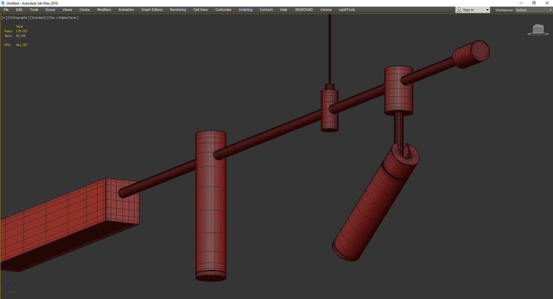 Horizontal Linear LED Pendant Lamp Low-poly 3D model_5