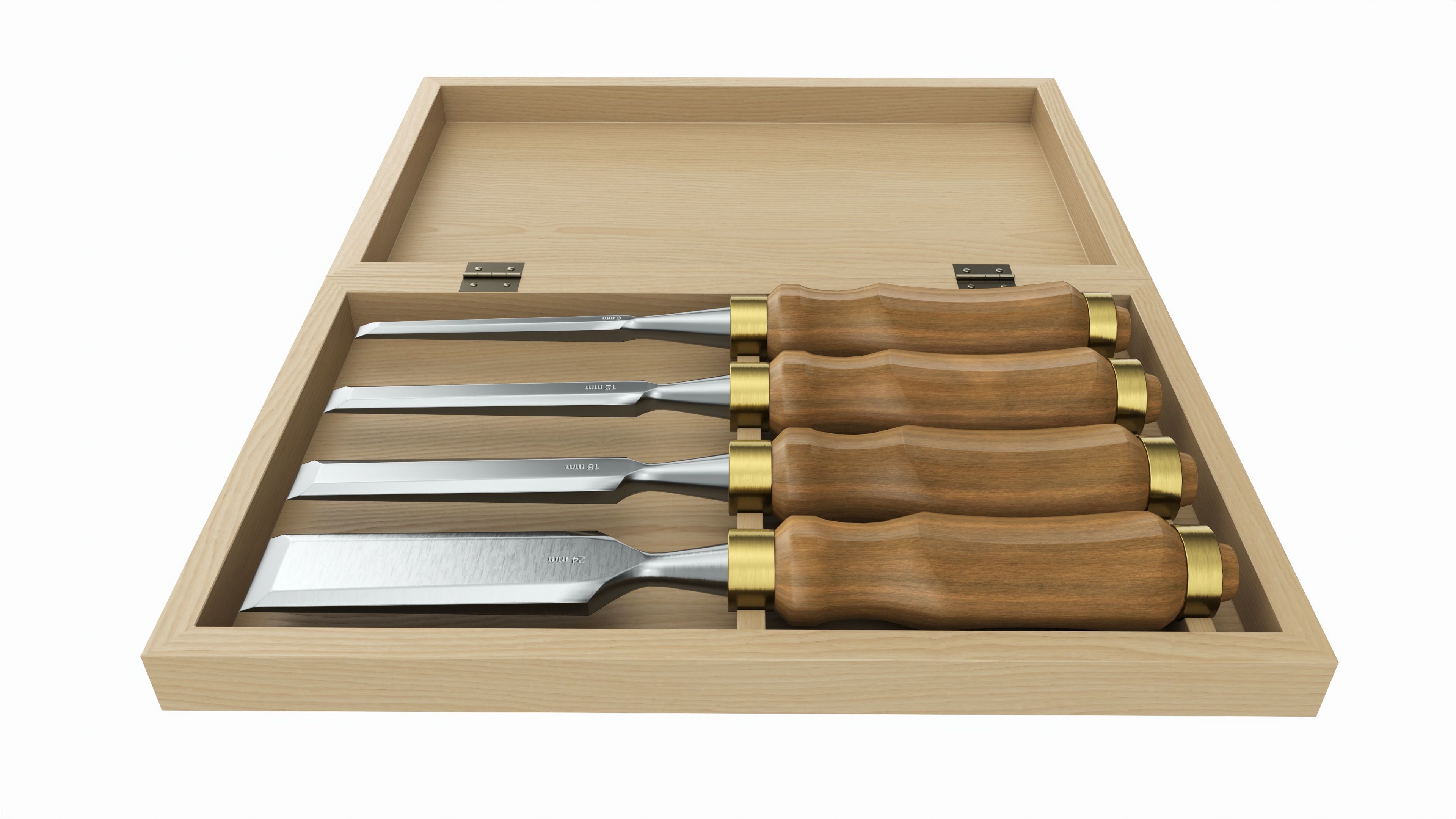 Chisel set in wooden box 3D model_1