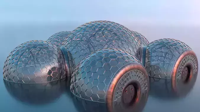 Sci Fi Hexagon Glass Dome Kitbash Collection