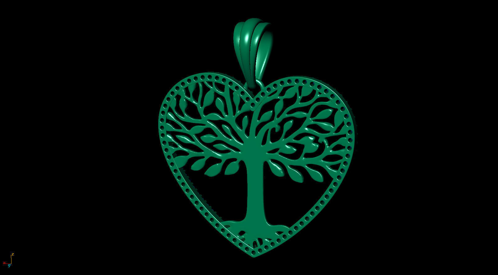 Tree of Life Heart Pendant 30 mm with Diamonds 3D print model_11