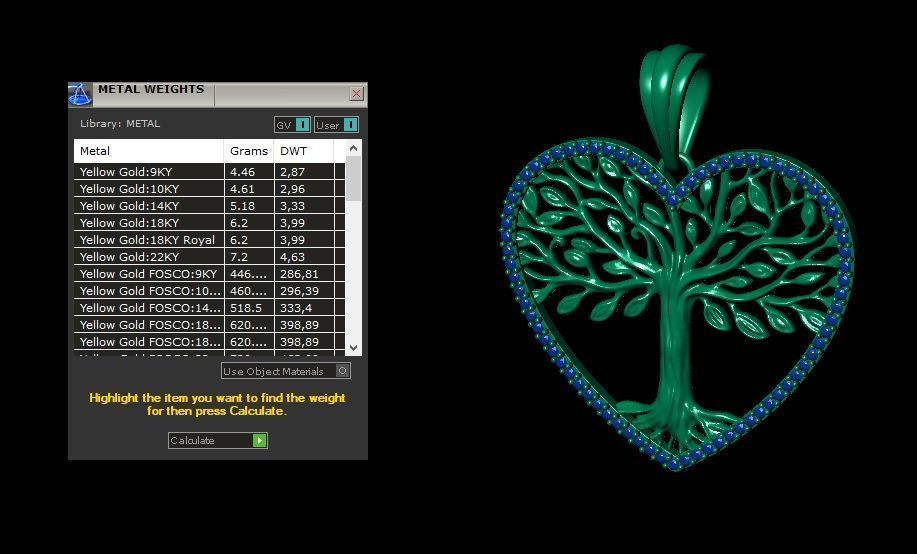 Tree of Life Heart Pendant 30 mm with Diamonds 3D print model_6