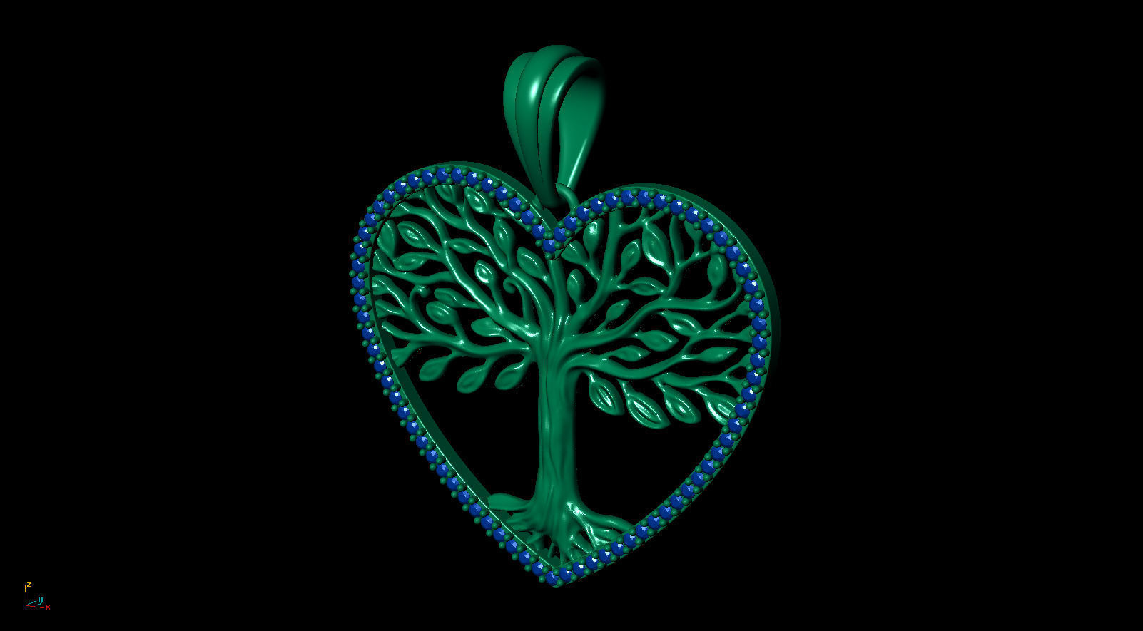 Tree of Life Heart Pendant 30 mm with Diamonds 3D print model_9