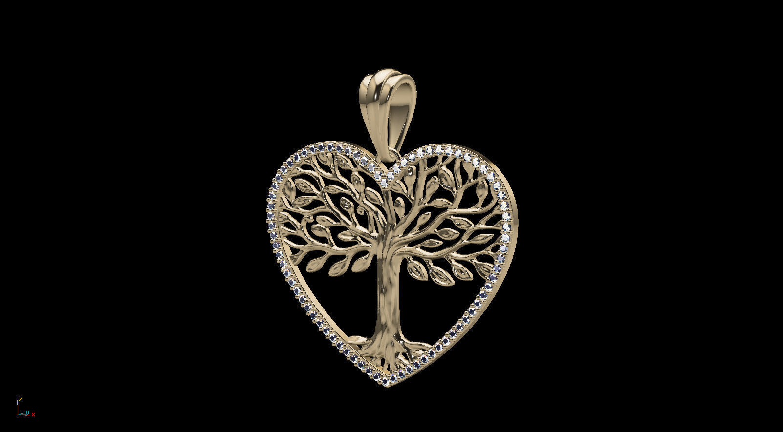 Tree of Life Heart Pendant 30 mm with Diamonds 3D print model_15