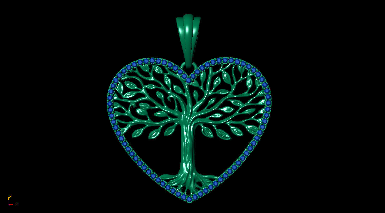 Tree of Life Heart Pendant 30 mm with Diamonds 3D print model_10