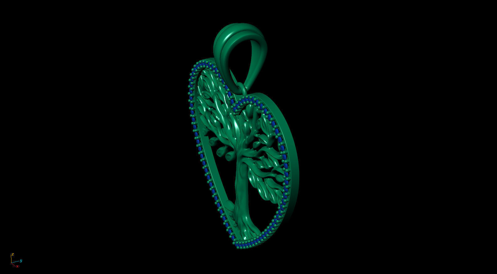 Tree of Life Heart Pendant 30 mm with Diamonds 3D print model_13