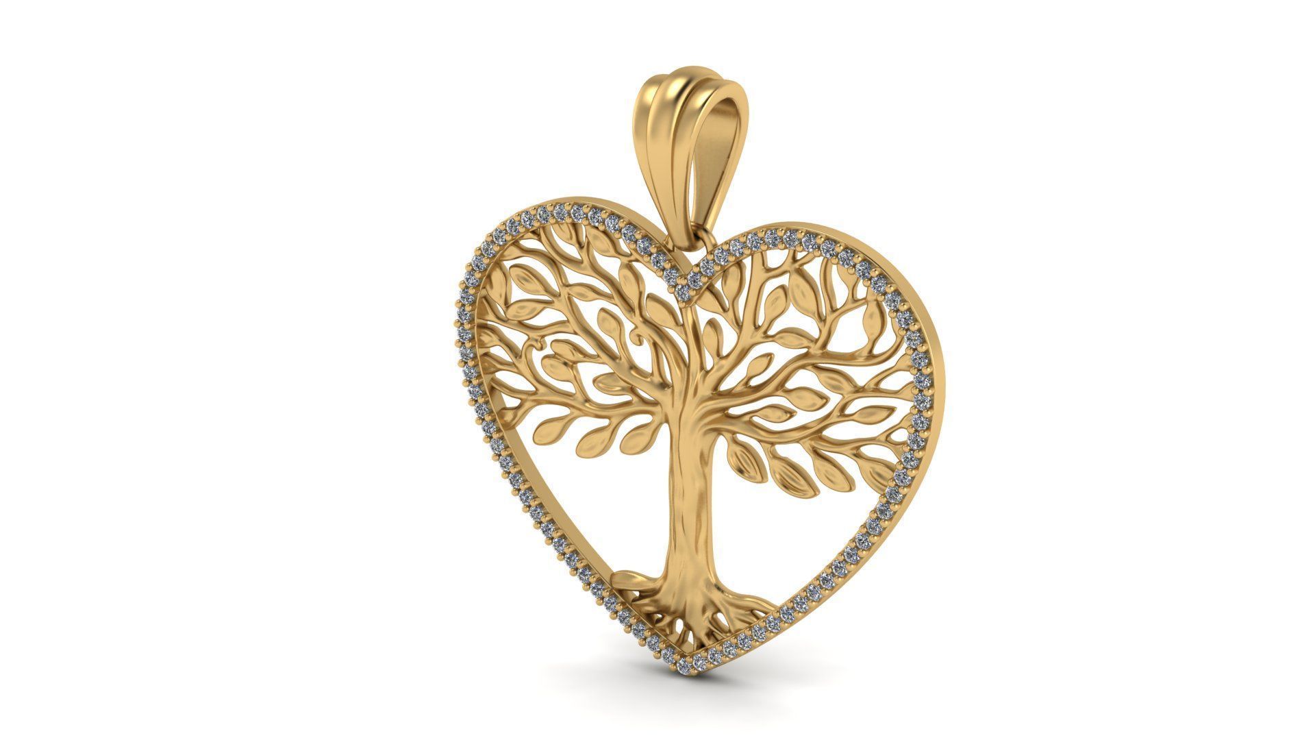 Tree of Life Heart Pendant 30 mm with Diamonds 3D print model_1