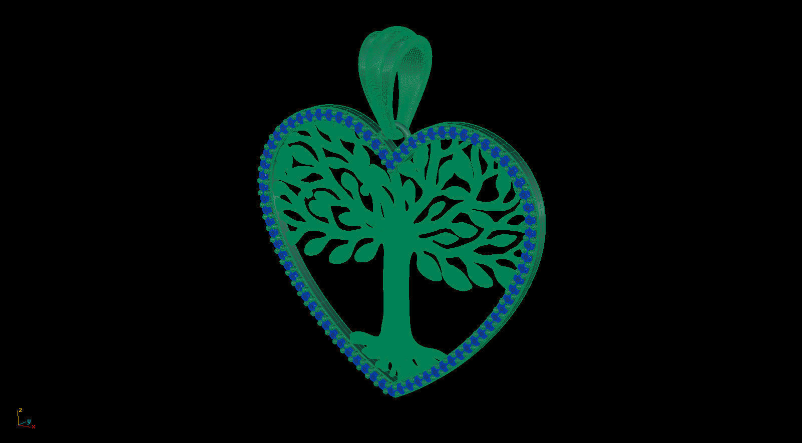 Tree of Life Heart Pendant 30 mm with Diamonds 3D print model_18