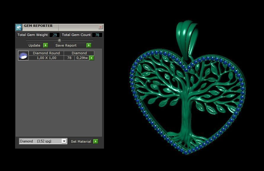Tree of Life Heart Pendant 30 mm with Diamonds 3D print model_5