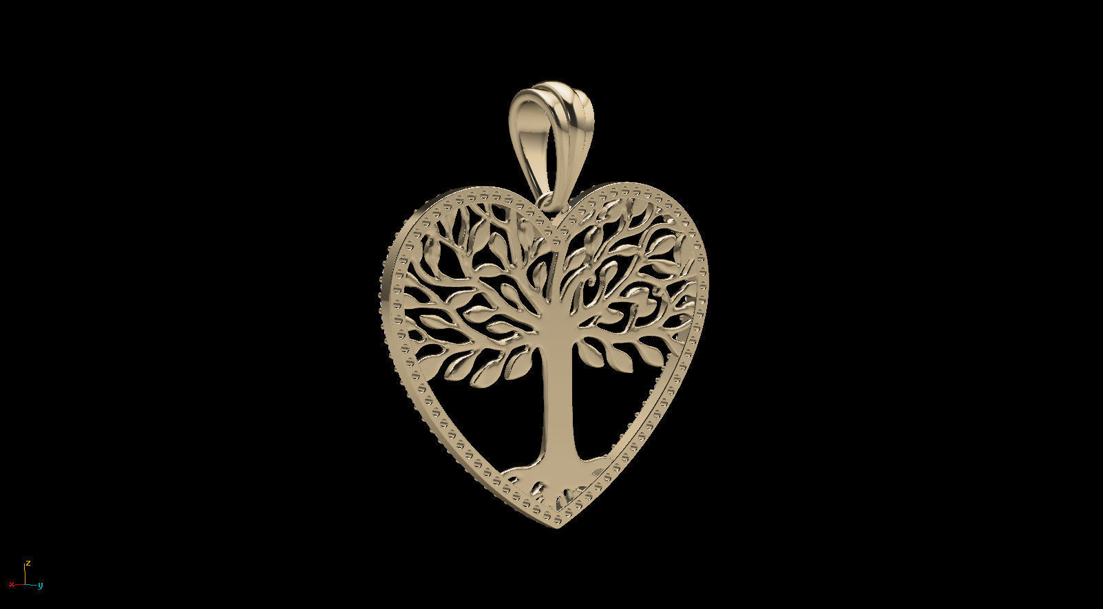 Tree of Life Heart Pendant 30 mm with Diamonds 3D print model_16
