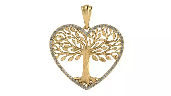 Tree of Life Heart Pendant 30 mm with Diamonds