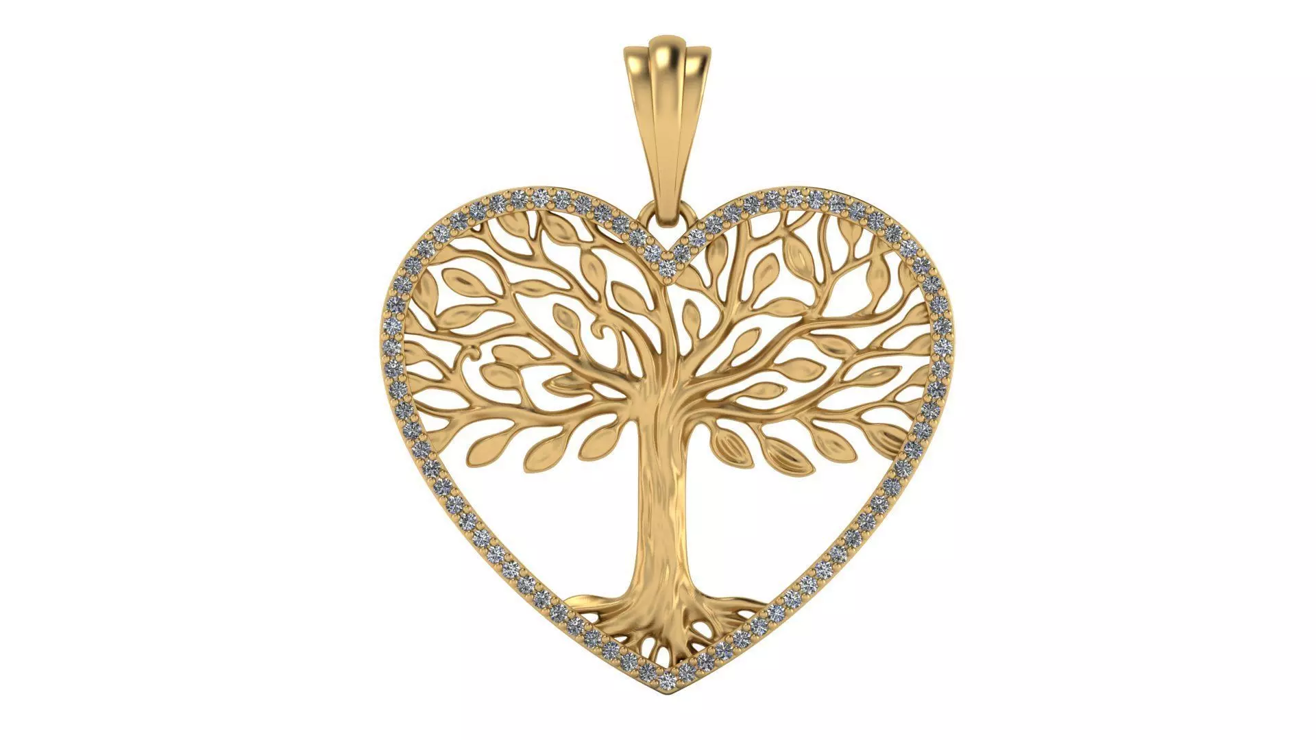 Tree of Life Heart Pendant 30 mm with Diamonds 3D print model_0