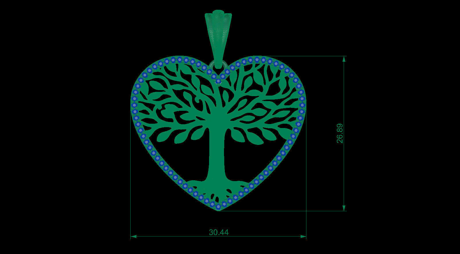 Tree of Life Heart Pendant 30 mm with Diamonds 3D print model_8