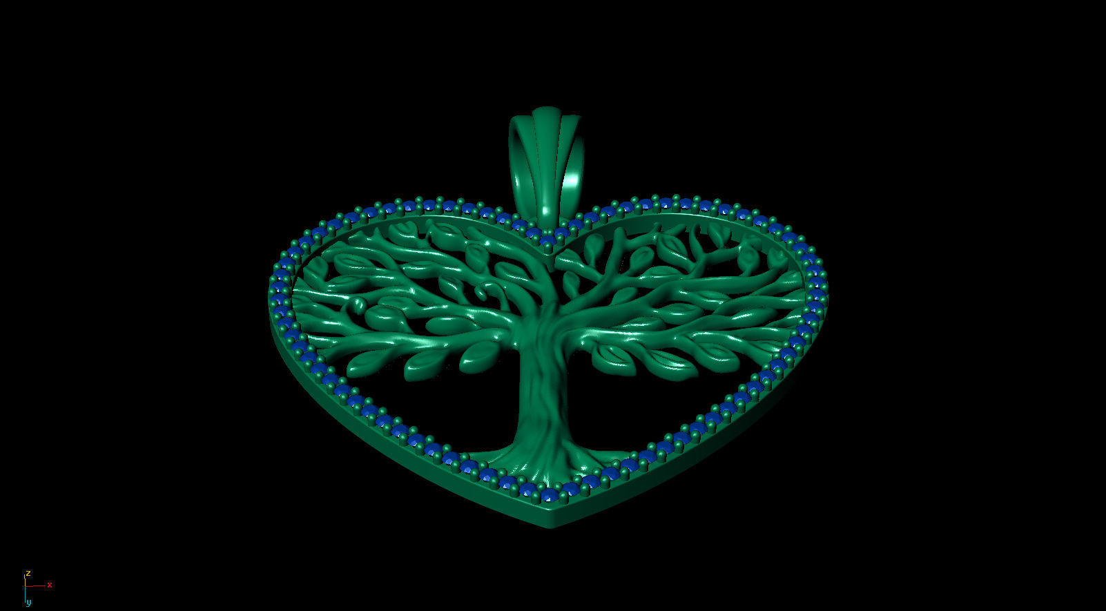 Tree of Life Heart Pendant 30 mm with Diamonds 3D print model_12
