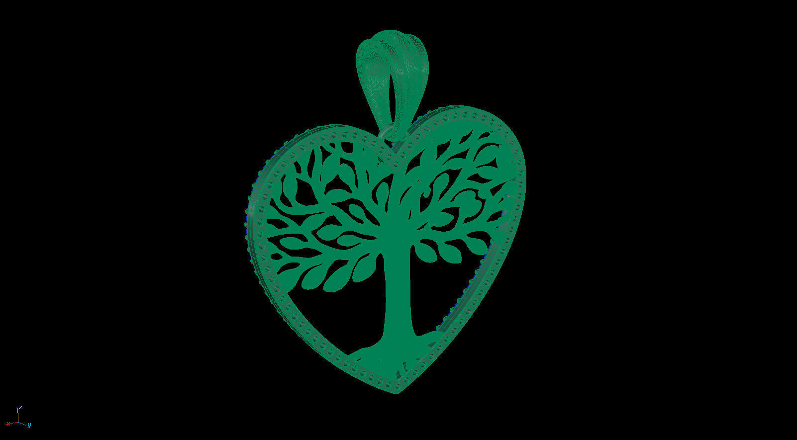 Tree of Life Heart Pendant 30 mm with Diamonds 3D print model_19