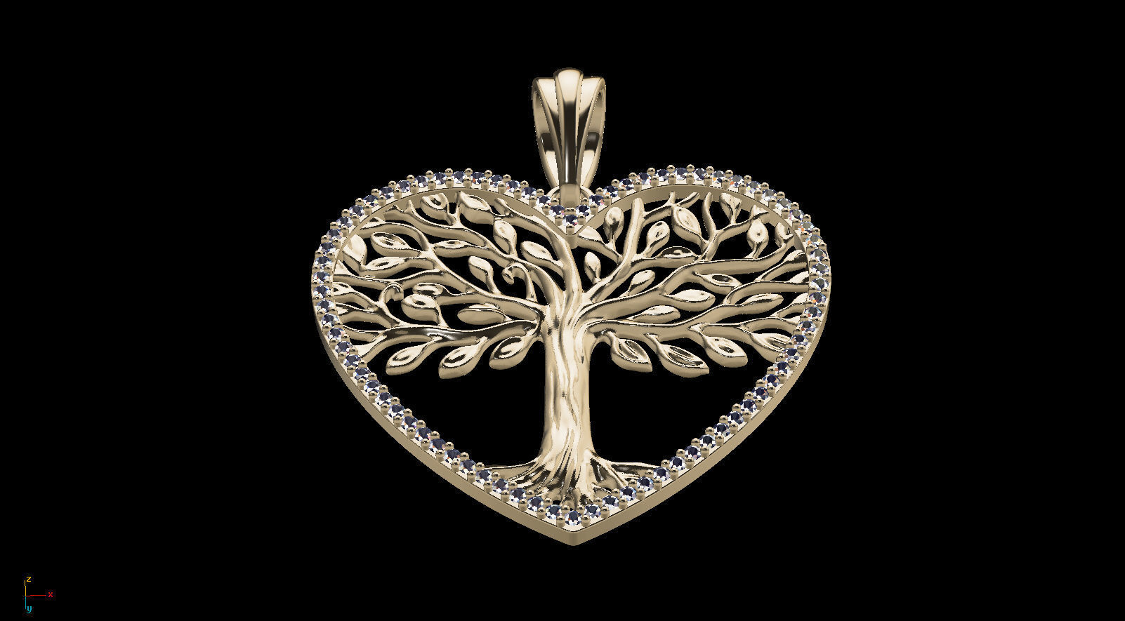 Tree of Life Heart Pendant 30 mm with Diamonds 3D print model_17