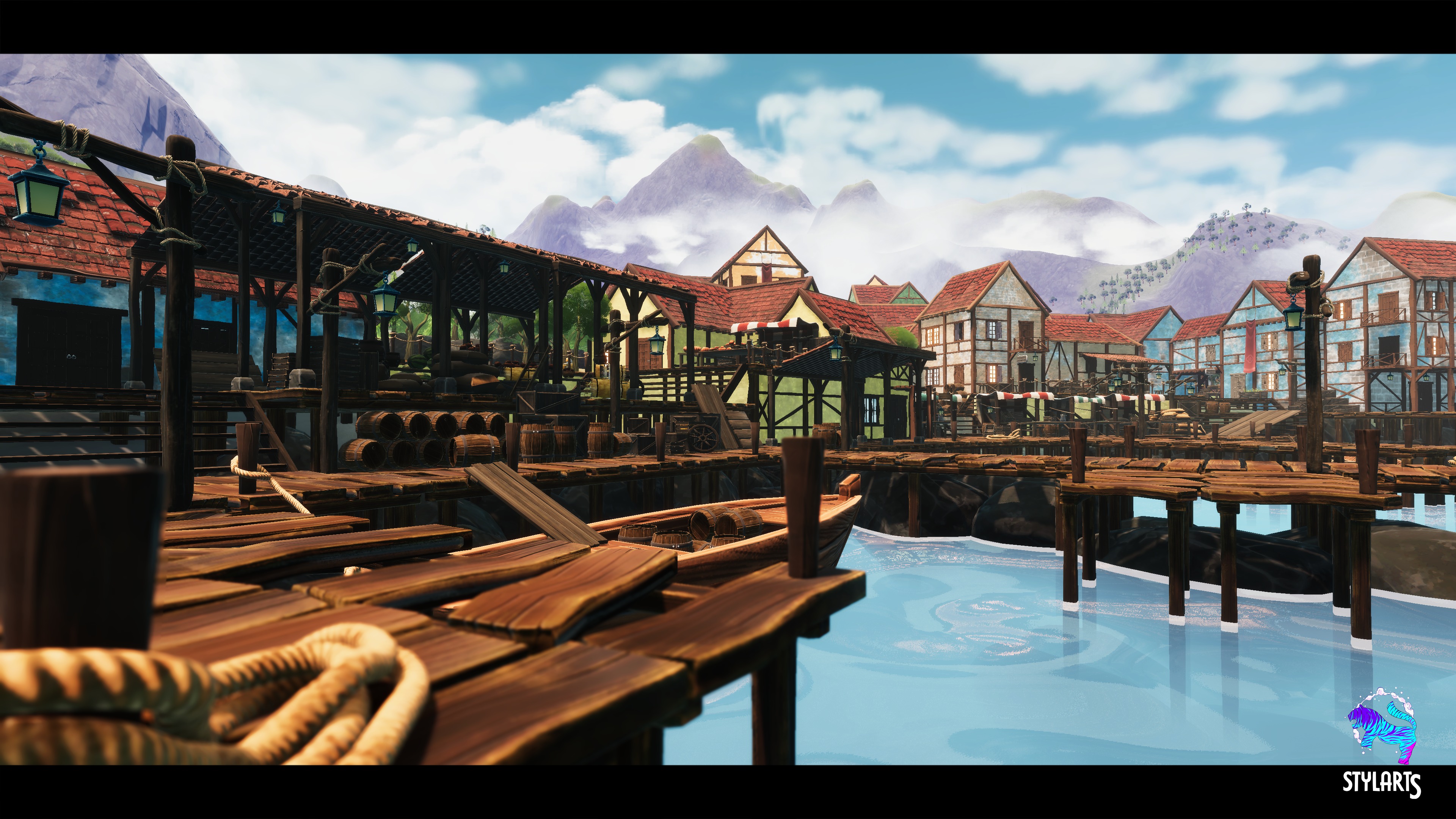 Modular Stylized Village Low-poly 3D model_9