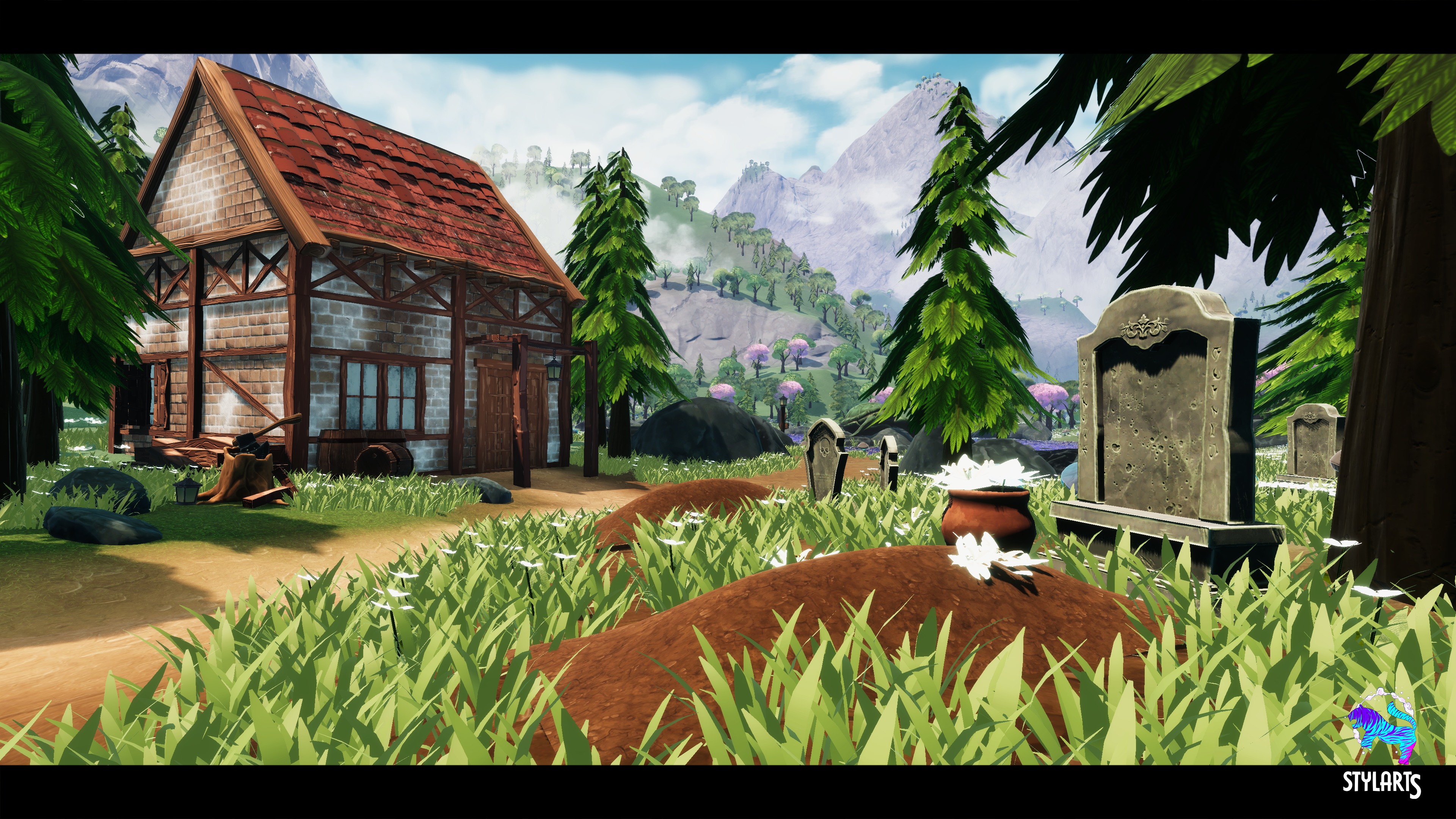 Modular Stylized Village Low-poly 3D model_14