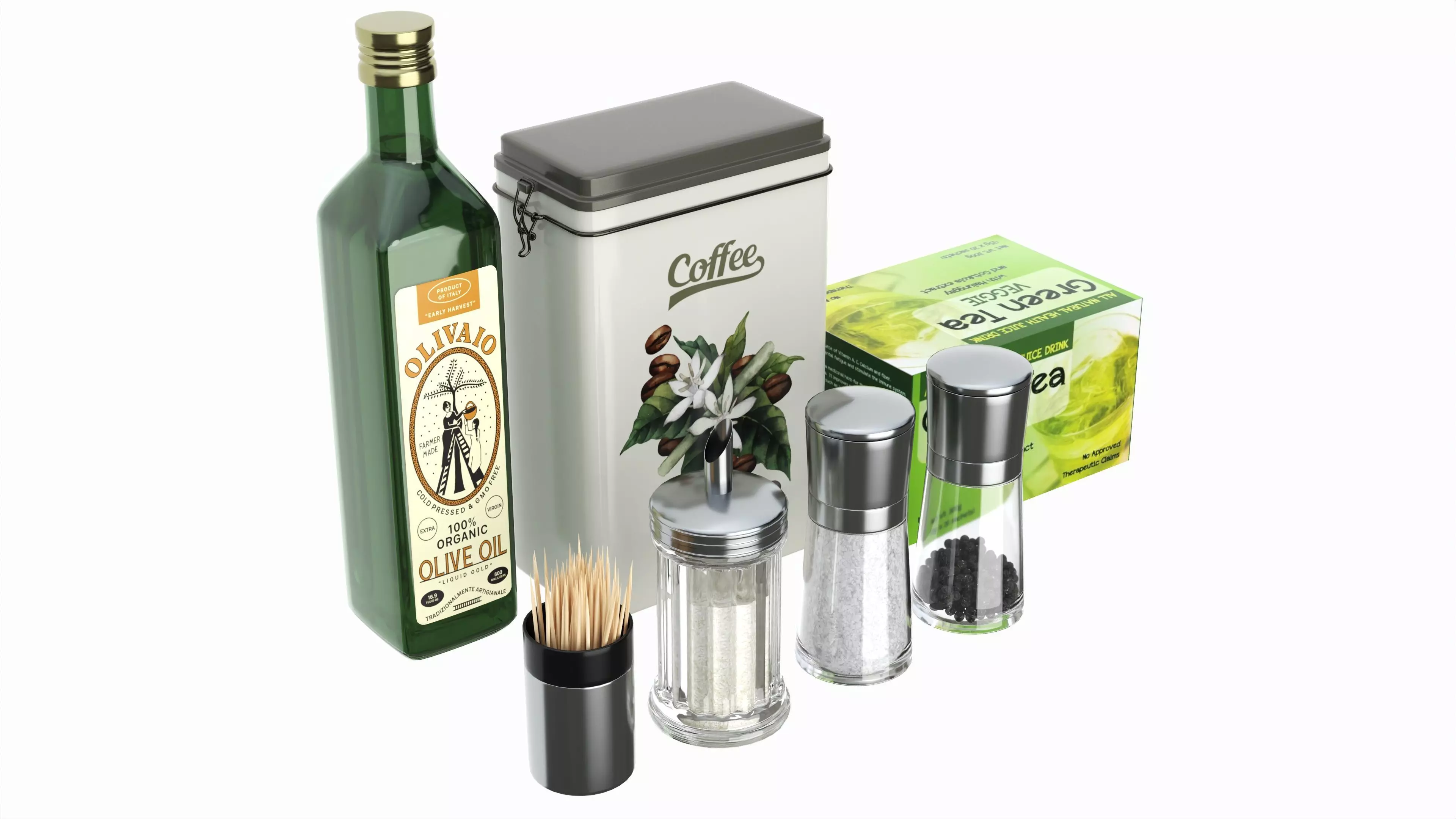 Kitchen decoration set salt pepper sugar tea oil 3D model