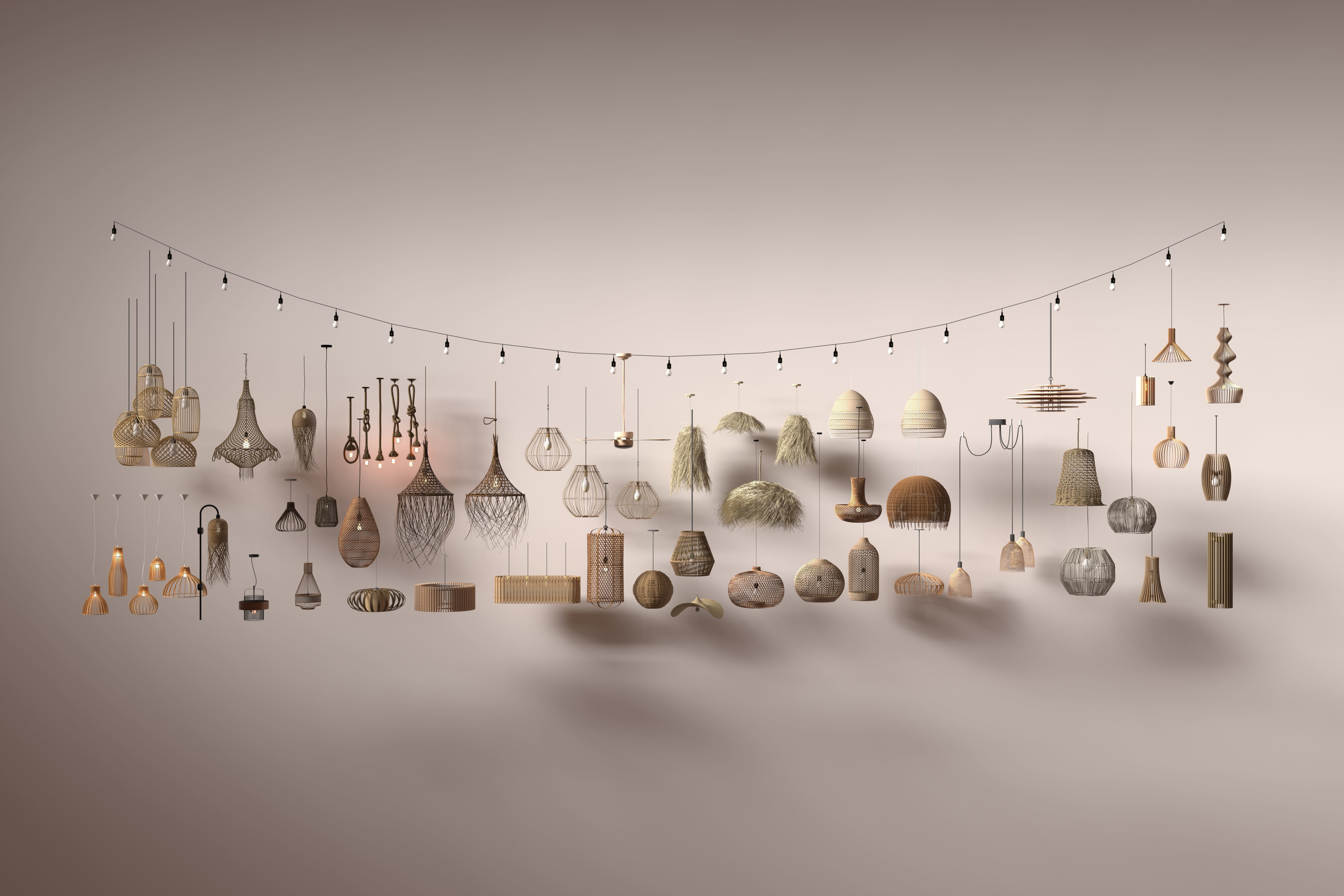 Wabi - sabi Boho pendant light collection 3D model_4