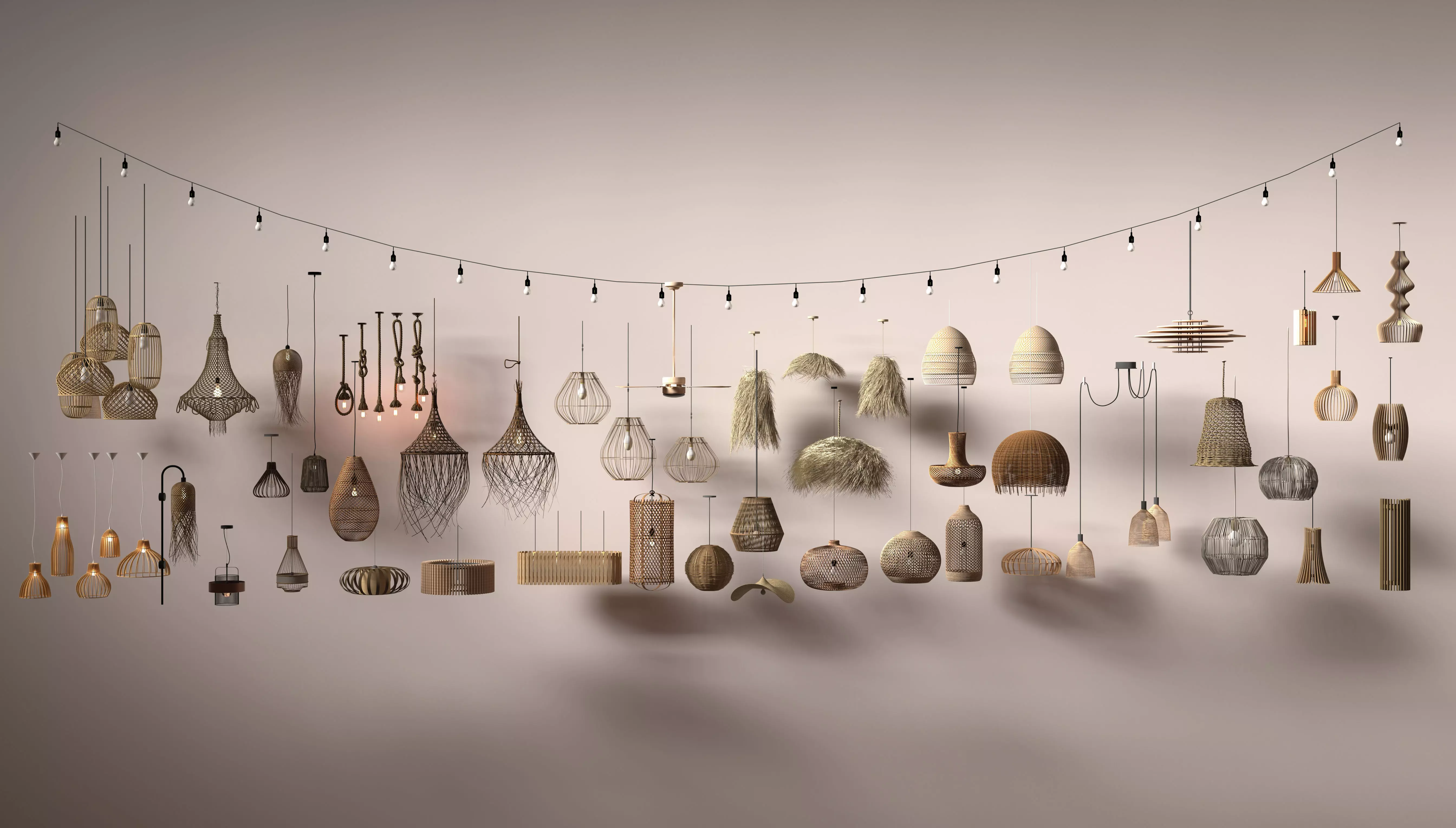 Wabi - sabi Boho pendant light collection 3D model_0