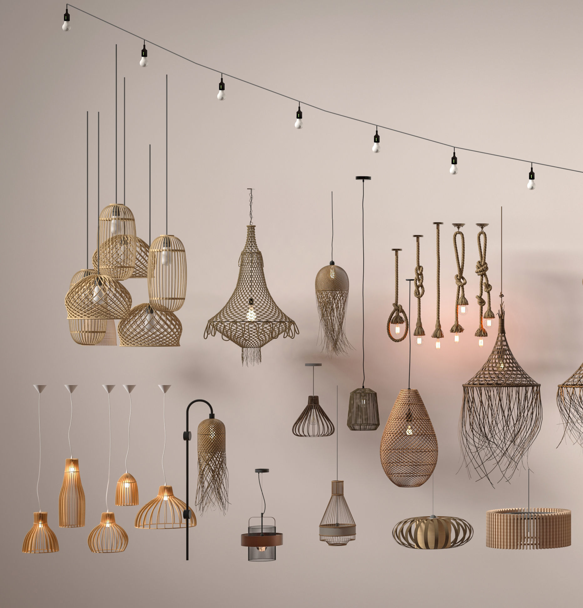 Wabi - sabi Boho pendant light collection 3D model_1