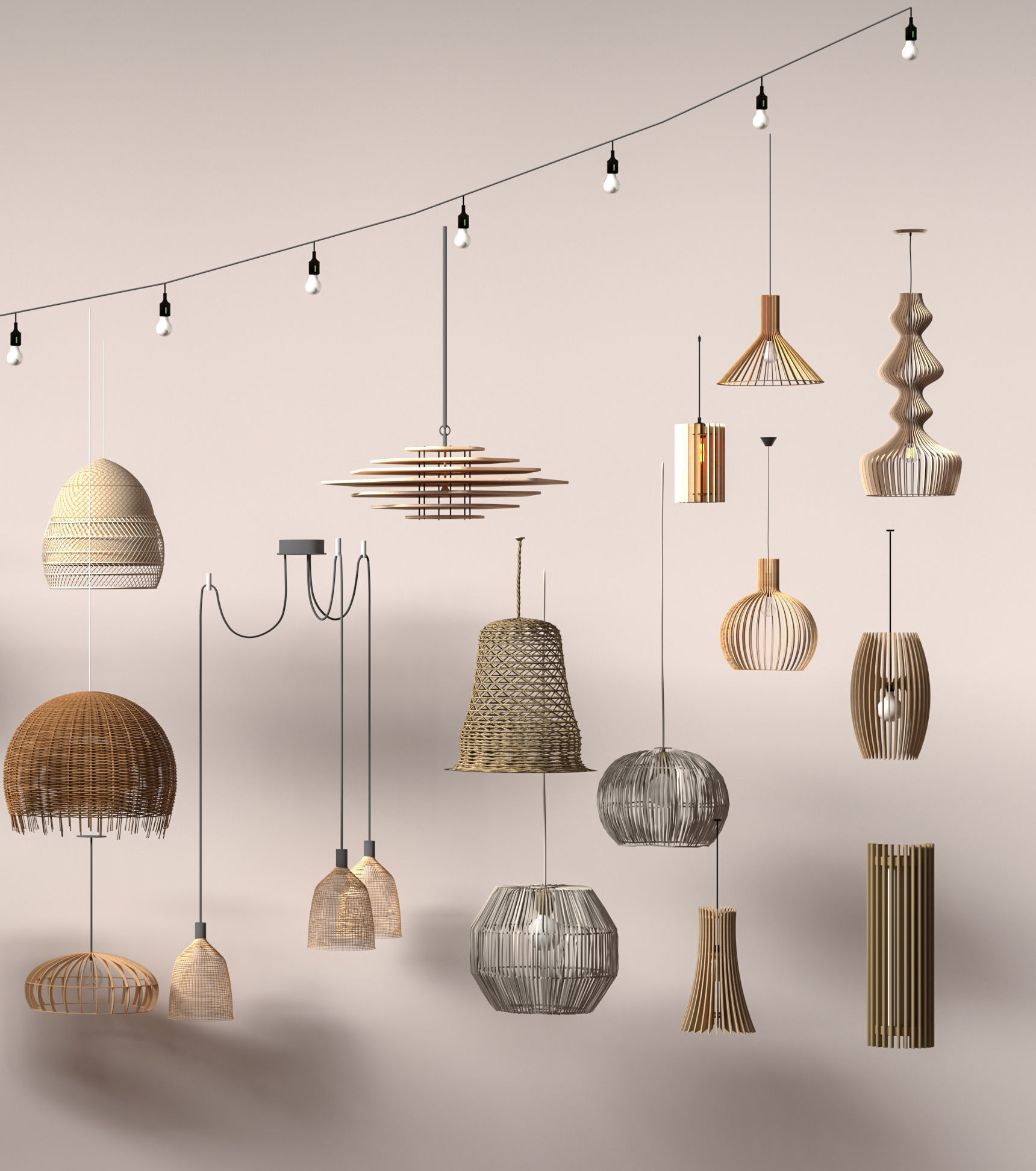 Wabi - sabi Boho pendant light collection 3D model_3