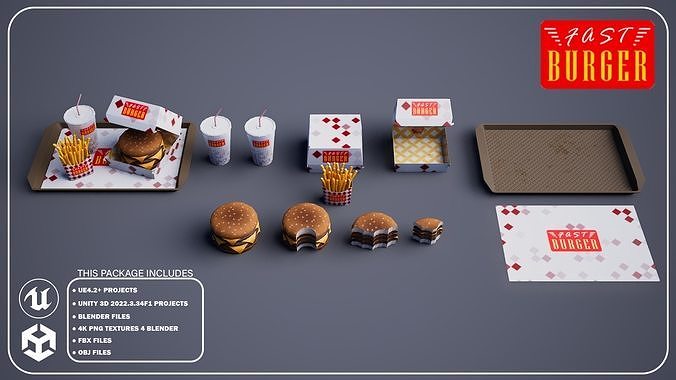 Triple Cheese Burger - Package Low-poly 3D model 2