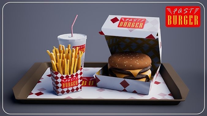 Triple Cheese Burger - Package Low-poly 3D model 4