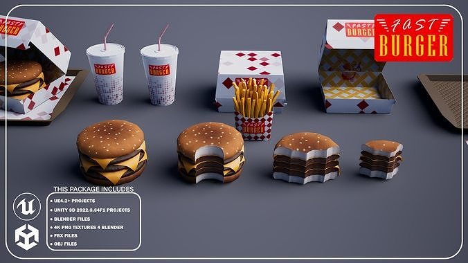 Triple Cheese Burger - Package Low-poly 3D model 3