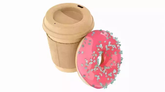Paper coffee cup with donut 3D model