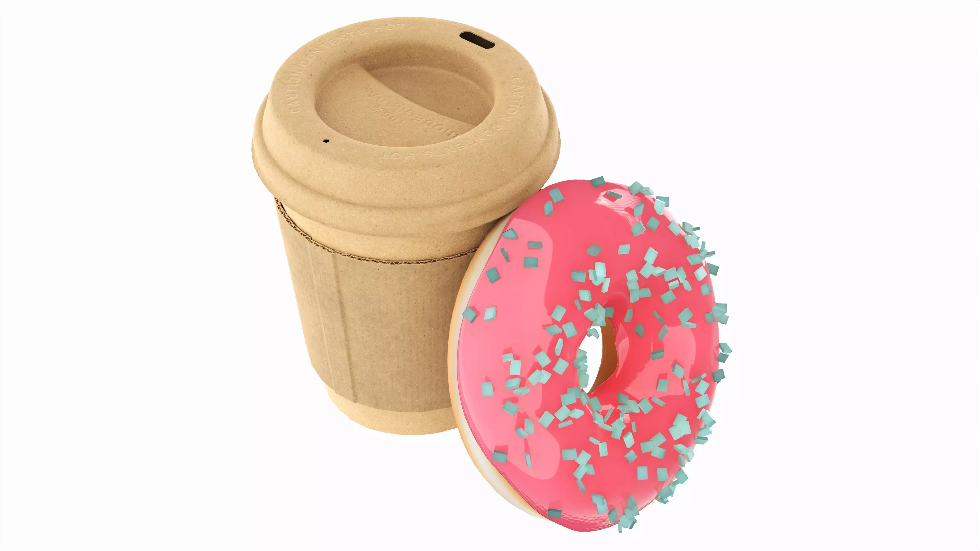 Paper coffee cup with donut 3D model