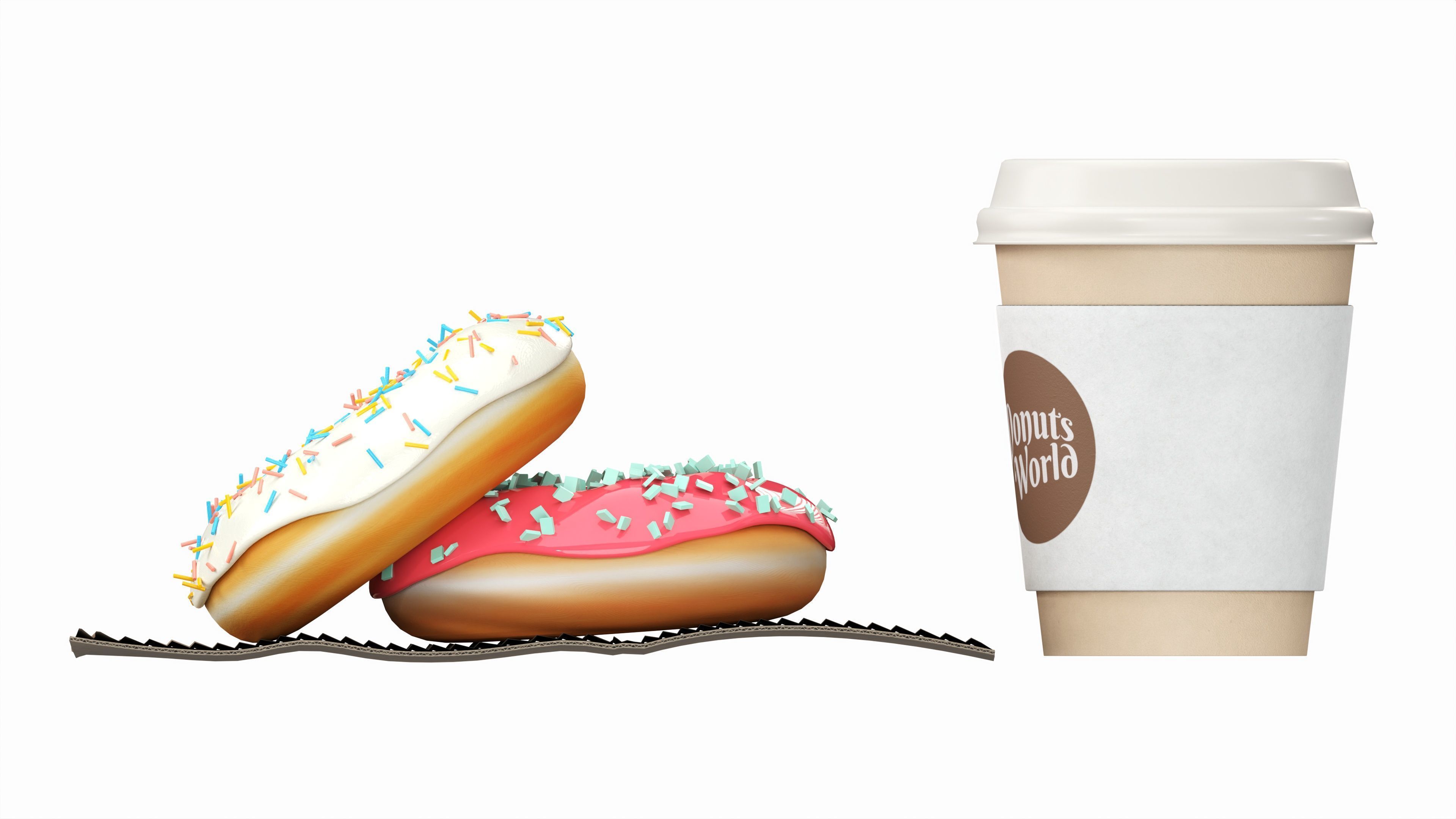 Paper coffee cup with pair of donuts 3D model_6