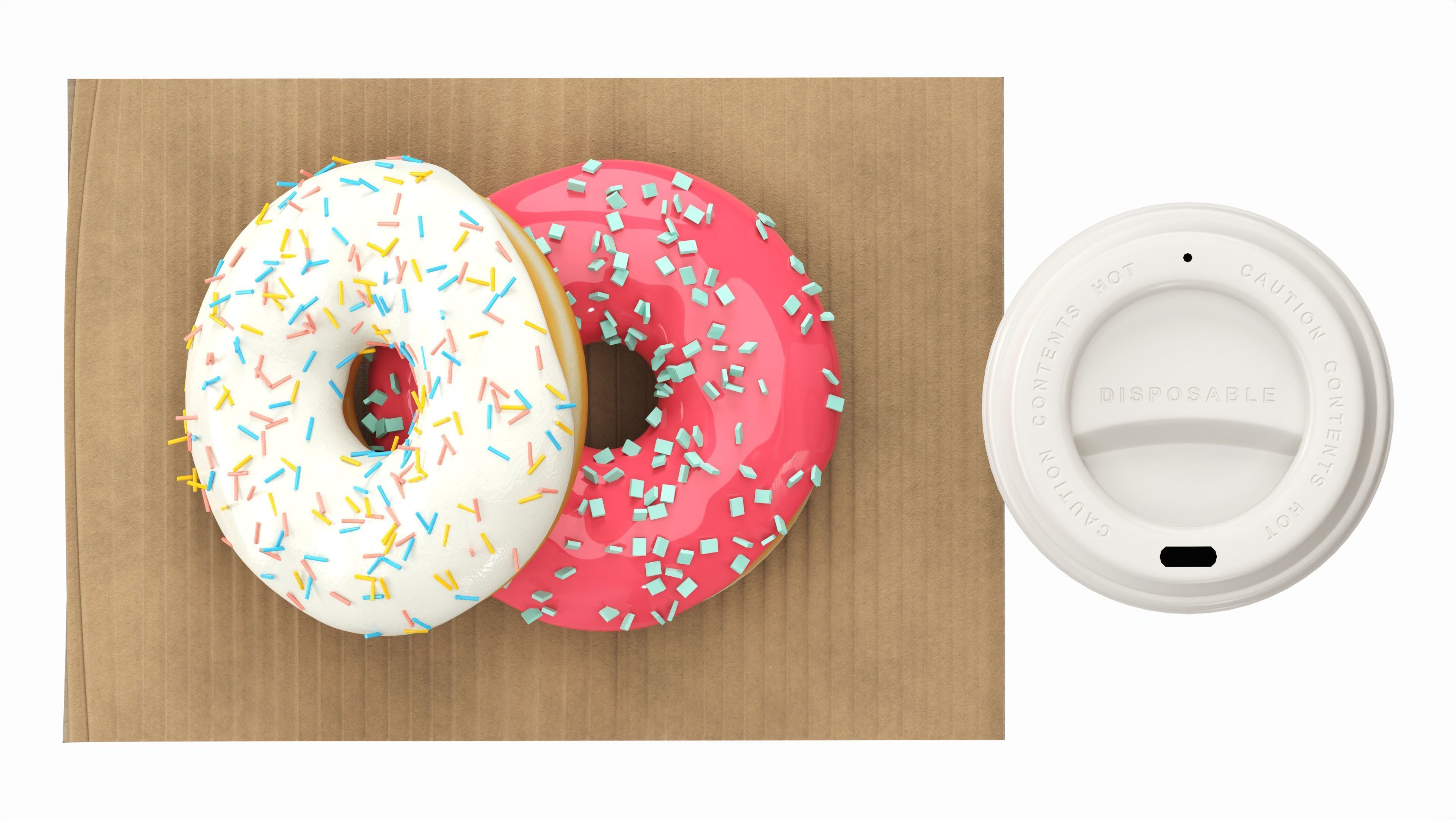 Paper coffee cup with pair of donuts 3D model_5