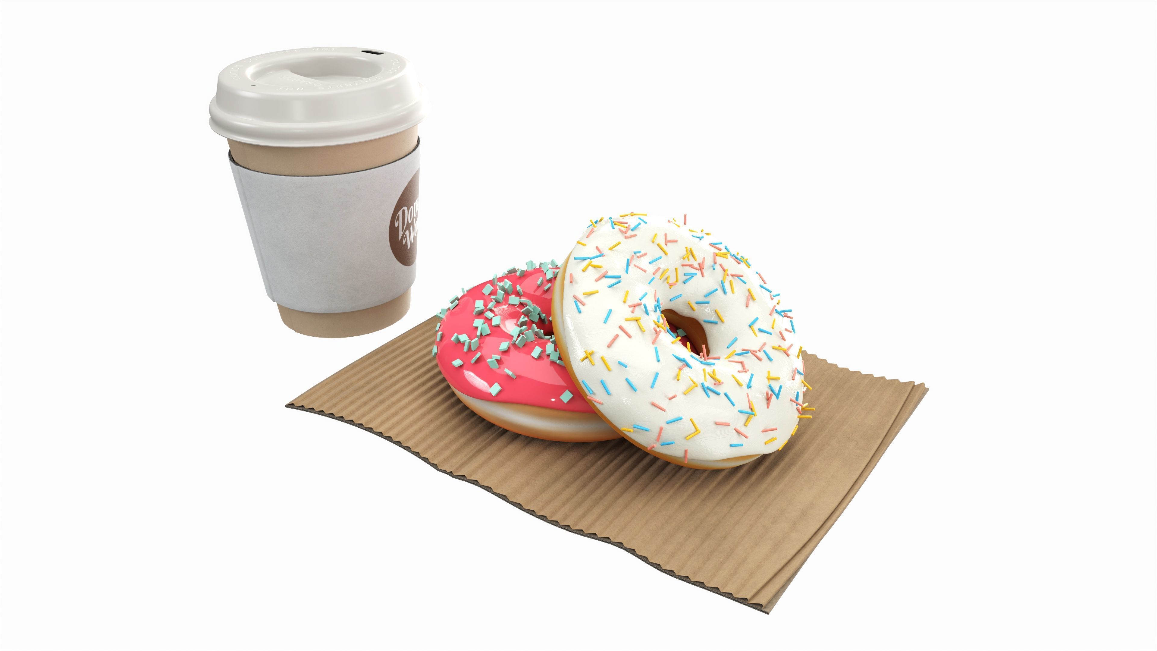Paper coffee cup with pair of donuts 3D model_2
