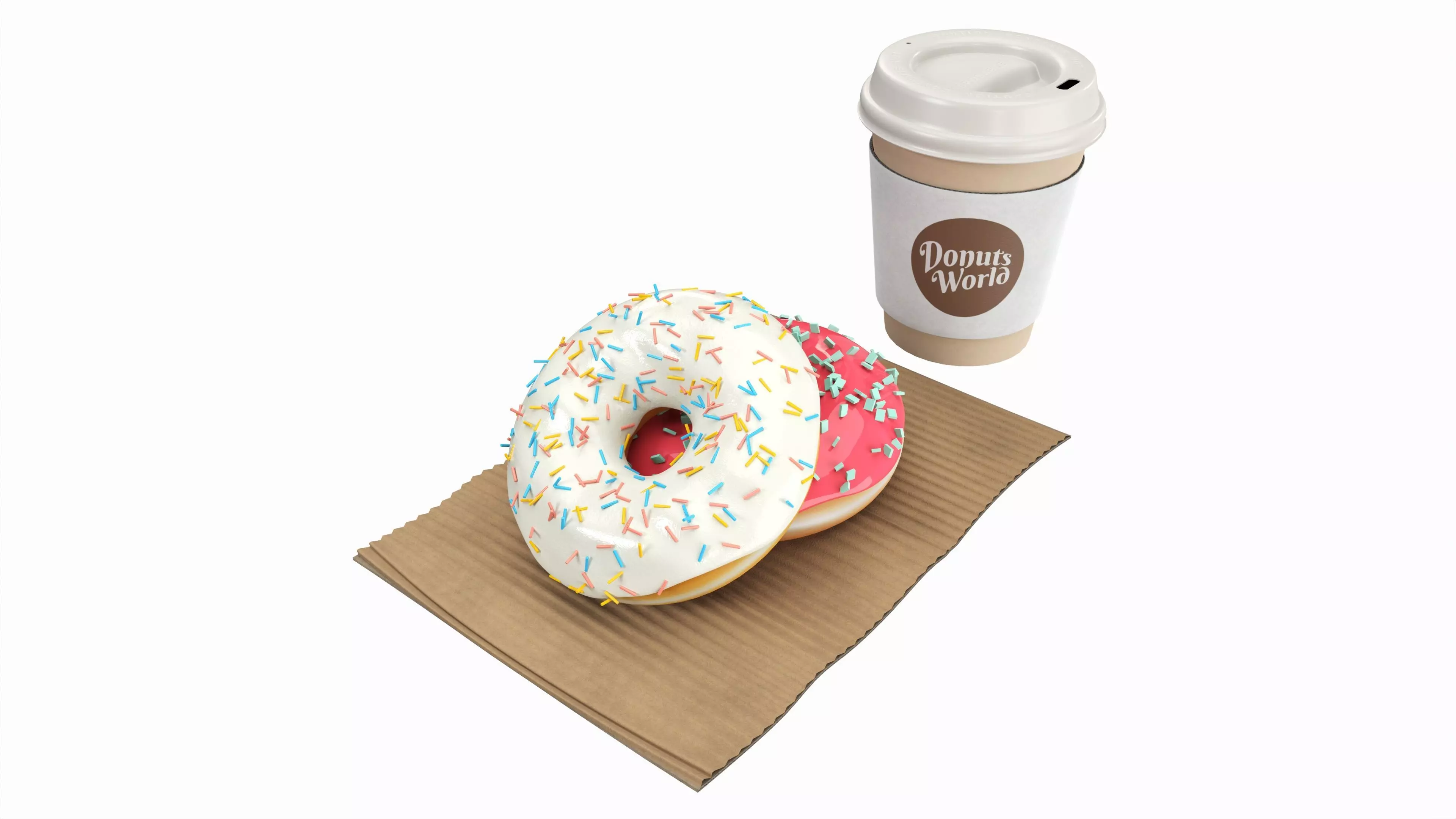 Paper coffee cup with pair of donuts 3D model_0
