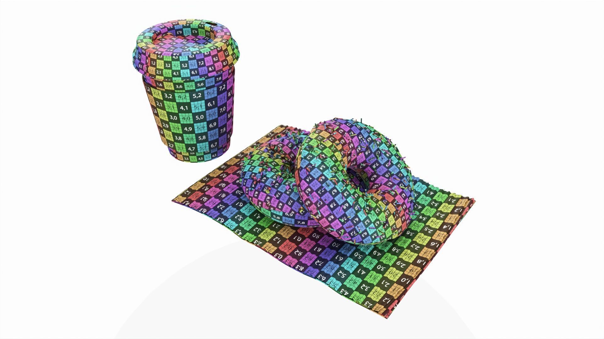 Paper coffee cup with pair of donuts 3D model_9